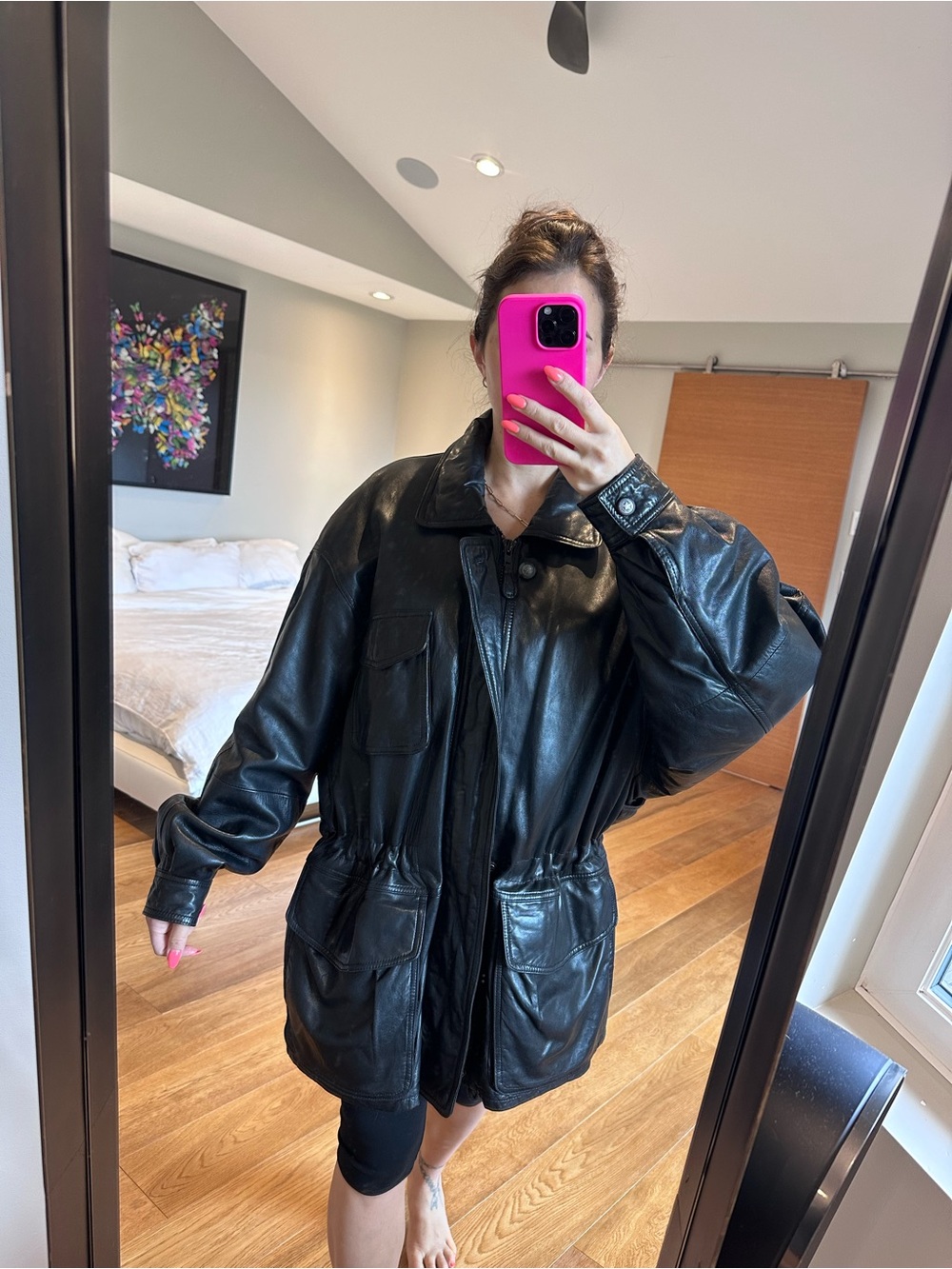 Andrew Marc Black Leather Military Field Jacket
